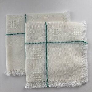 Elegant White and Green Table Linens Set of 2 Pattern Woven Fringe Quality